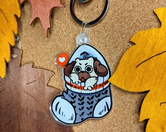 Cute Bug the Pug in a Sock acrylic keychain