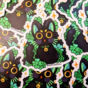 Lucky Clover Black Cat Vinyl Sticker image 1