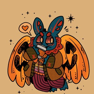 Mothman Pumpkin Spice Mothman Art Print Choose Your Size 4x6 8.5x11 standard size ready to frame cryptid monster cute fall 8.5x11 inches