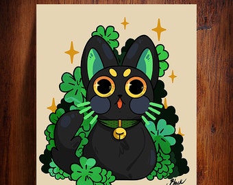 Lucky Clover Cat - Black Cat - Print