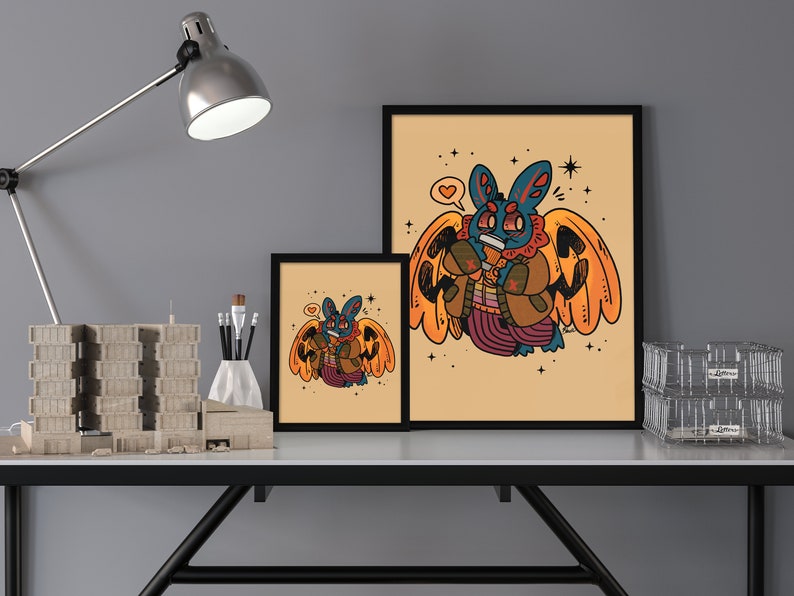 Mothman Pumpkin Spice Mothman Art Print Choose Your Size 4x6 8.5x11 standard size ready to frame cryptid monster cute fall image 2