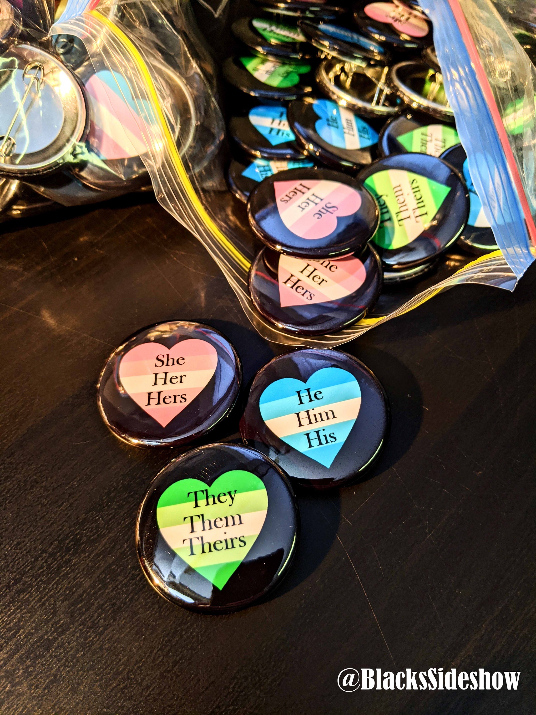 Pronoun Heart Buttons She Her Hers He Him His And Etsy Canada