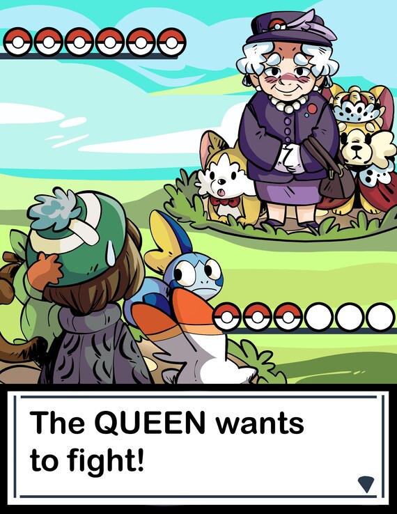 The Queen Wants To Fight Pokemon Sword And Shield Parody Art Print Grookey Scorbunny Sobble Female Trainer