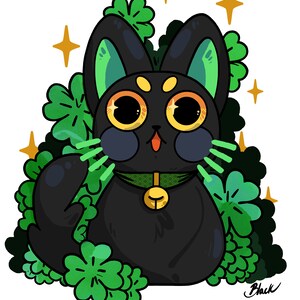 Lucky Clover Black Cat Vinyl Sticker image 2