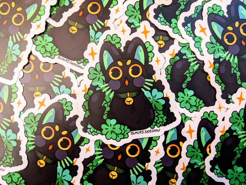 Lucky Clover Black Cat Vinyl Sticker image 1