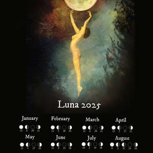 NEW- LUNA 2025 Moon Phase Calendar 11X17 Poster (Ascent of the White Queen)