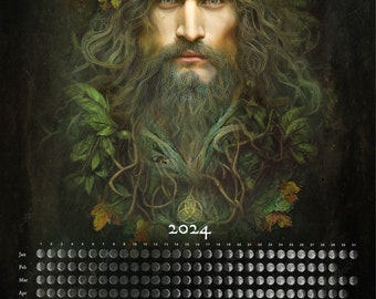 NEW- LUNA 2024 Moon Phase Calendar 11X17 Poster (The Green Man)