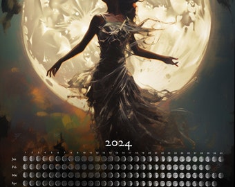 NUEVO- Póster de calendario de fases lunares LUNA 2024 11X17 (Moondancer)