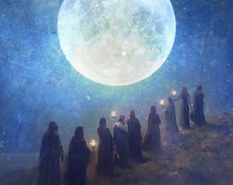 The Moon and Her Daughters - 4X6 matted altar art print