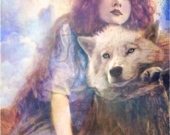 The Wolf Woman - 4X6 Matted Altar Art Print - mini art