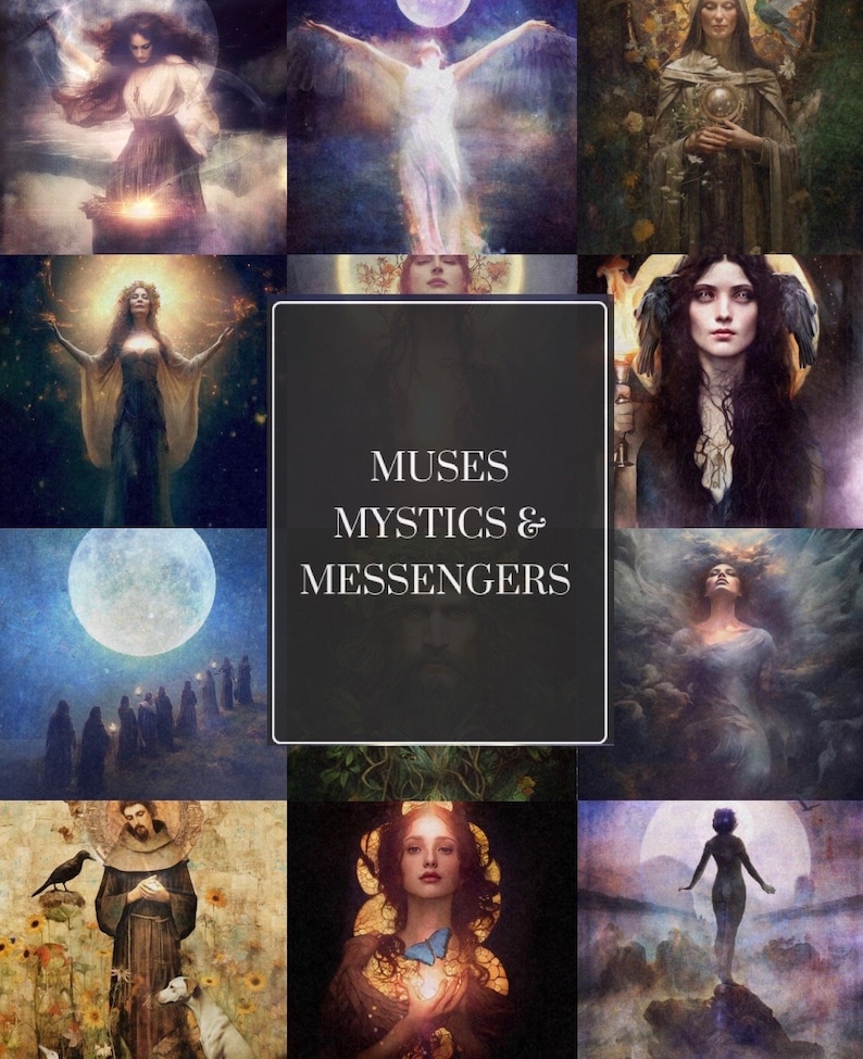 MUSES, MYSTICS & MESSENGERS Art Card Set and Velveteen Storage Bag image 1