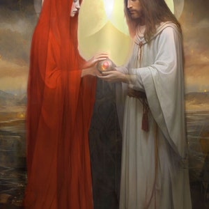 Hieros Gamos (The Divine Marriage) - 4x6  Altar Art Print, Mary Magdalene and Jesus