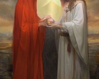 Hieros Gamos (El matrimonio divino) - Impresión de arte de galería firmada 8x10, María Magdalena y Jesús