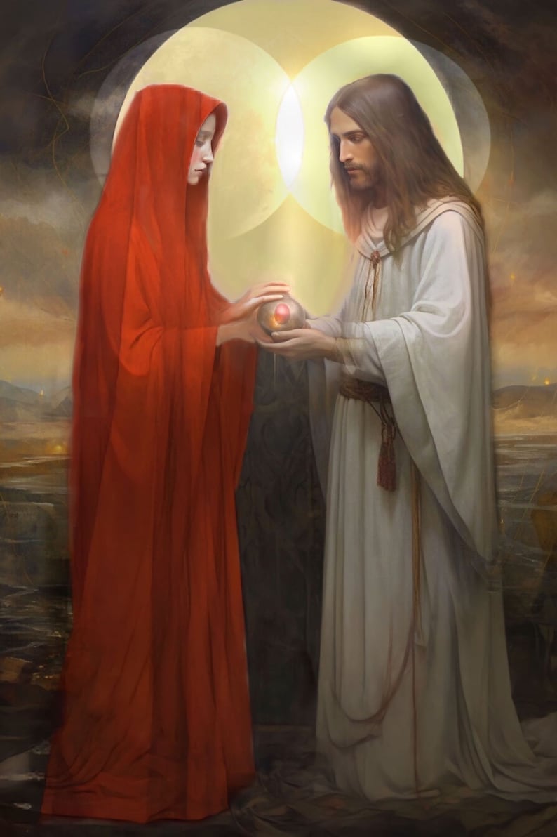 Hieros Gamos The Divine Marriage 8x10 Signed Gallery Art Print, Mary Magdalene and Jesus image 1