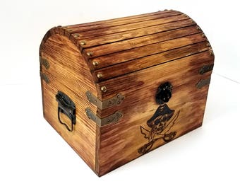 Personalized Pirate Treasure Chest: Wood Burned Keepsake Box