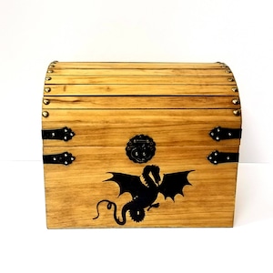 Medium Guardian Dragon Chest / Keepsake box / Personalized Pyrography Box / Wood Burned