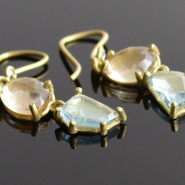 Citrine/Aquamarine Drop Earrings-18k gold