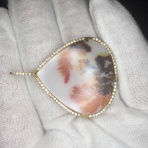 Gold Necklace, scenic agate, natural diamonds image 10