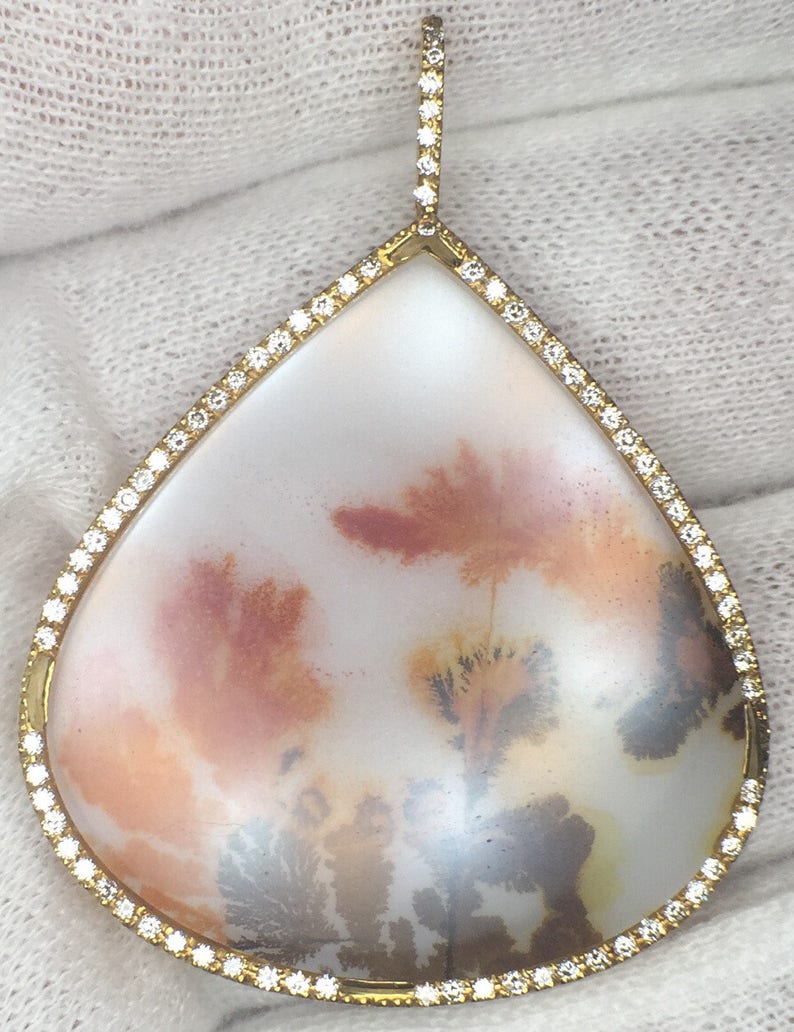 Gold Necklace, scenic agate, natural diamonds image 2