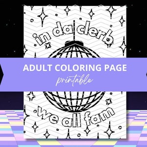 Página para colorear divertida para adultos / Cita de "In Da Clerb We All Fam" / Libro para colorear femenino descargable digital / Arte imprimible de tendencia viral de TikTok