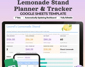 Lemonade Stand Planner Template, Cheer Fundraiser, Google Sheets Spreadsheet, Kids Business Profit and Loss Tracker, Marketing Planning