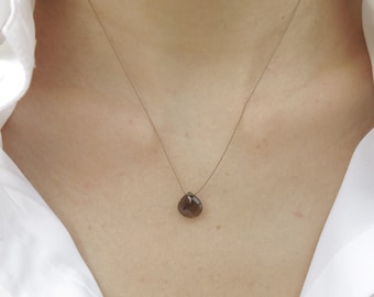 Smoky quartz necklace. Minimalist smoky quartz necklace on a silk thread