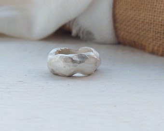 Chunky sterling silver ring,  faceted organic band, statement ring