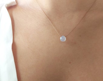 Natural chalcedony necklace. Brazilian chalcedony, White untreated stone, minimalist jewelry