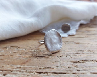 Sterling silver large ring. Organic silver ring, statement ring, full moon ring