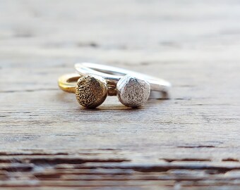 Organic Sterling Silver Pebble Ring - Bronze Stacking Ring Set. No Shipping until the end of August