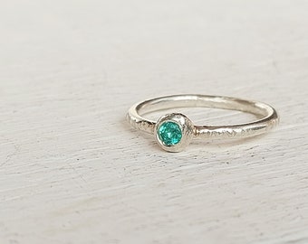 Emerald ring, genuine untreated emerald ring and sterling silver.