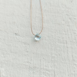 Aquamarine necklace, minimalist aquamarine briolette on a silk thread, March birthstone. No shipping until the end of August
