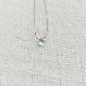 Aquamarine necklace. Minimalist necklace with  faceted aquamarine briolette on silk thread. March birthstone