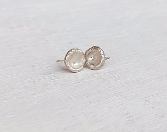 Concave stud earrings. Minimalist sterling silver stud earrings, organic silver earrings