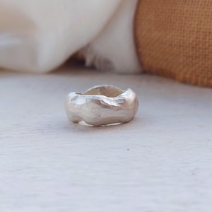 Chunky sterling silver ring,  faceted organic band, statement ring,