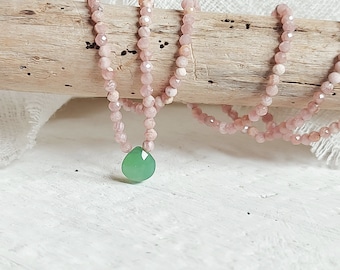 Rhodochrosite and chrysoprase minimalist necklace, beaded jewelry, natural gemstones