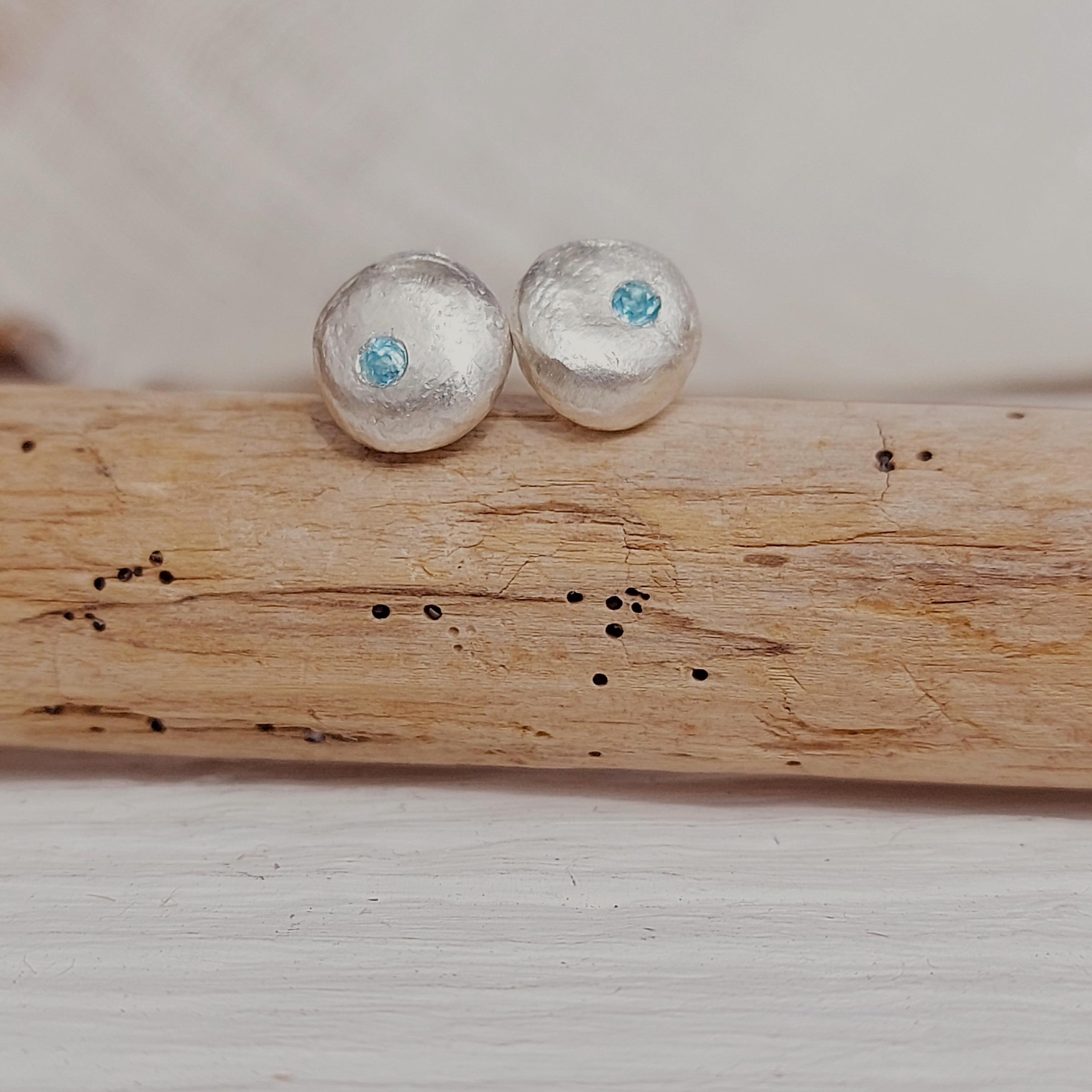 Blue topaz pebble earrings, minimalist stud, tiny jewelry