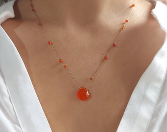 Carnelian necklace. Minimalist carnelian necklace on silk thread.