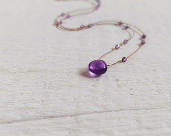 Amethyst necklace. Minimalist jewelry, february gift