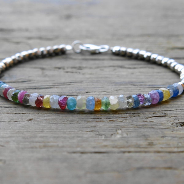 Tourmaline bracelet. Multicolor tourmaline bracelet. Tourmaline and sterling silver bracelet. October birthstone