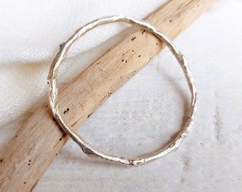 Sterling silver bangle, organic look, molten bracelet