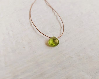 Peridot necklace, minimalist jewelry,  green natural gem, August birthstone