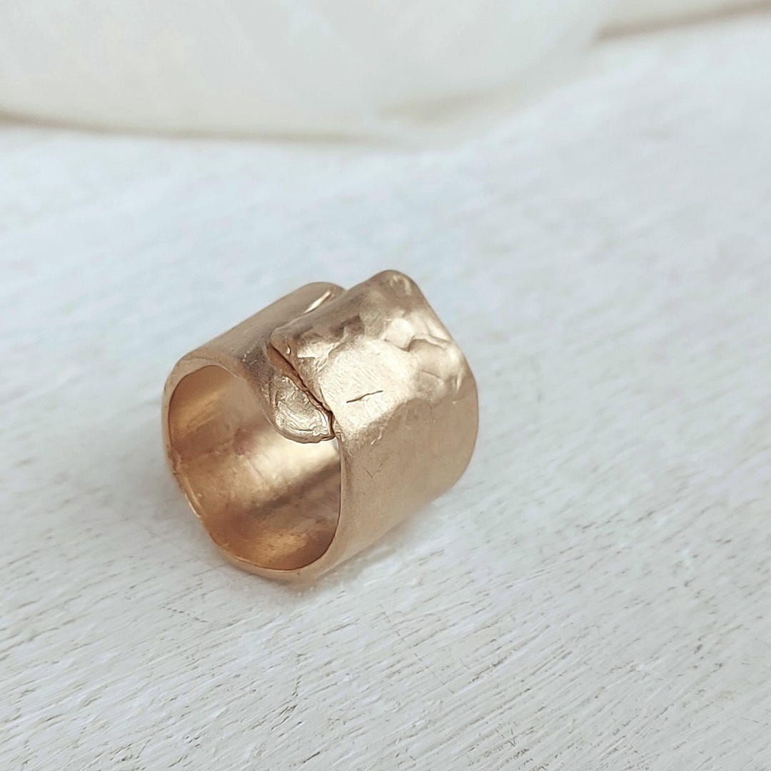 Bronze Reng Raw Fold Bronze Ring, Wide Organic Bronze Band, Unisex Rustic Ring - Etsy