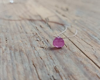 Pink sapphire minimalist necklace, faceted briolette, September birthstone.