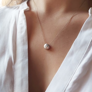 Organic sterling  silver pebble necklace. Minimalist, tiny jewelry, stacking