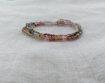 Tourmaline bracelet,  Gradient gemstones,  shaded natural watermelon, triple wrap, October birthstone