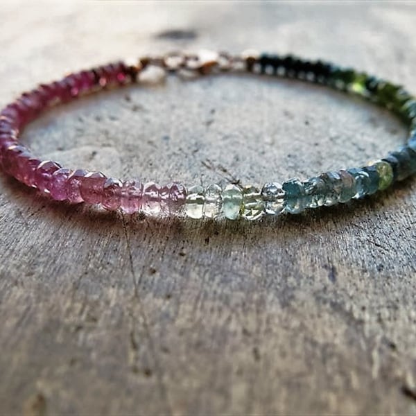 Watermelon tourmaline bracelet. pink and green tourmaline bracelet. October birthstone.