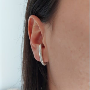 Solid silver suspender earring. Handcrafted suspender mono earring. Sterling silver ear lobe suspender earring