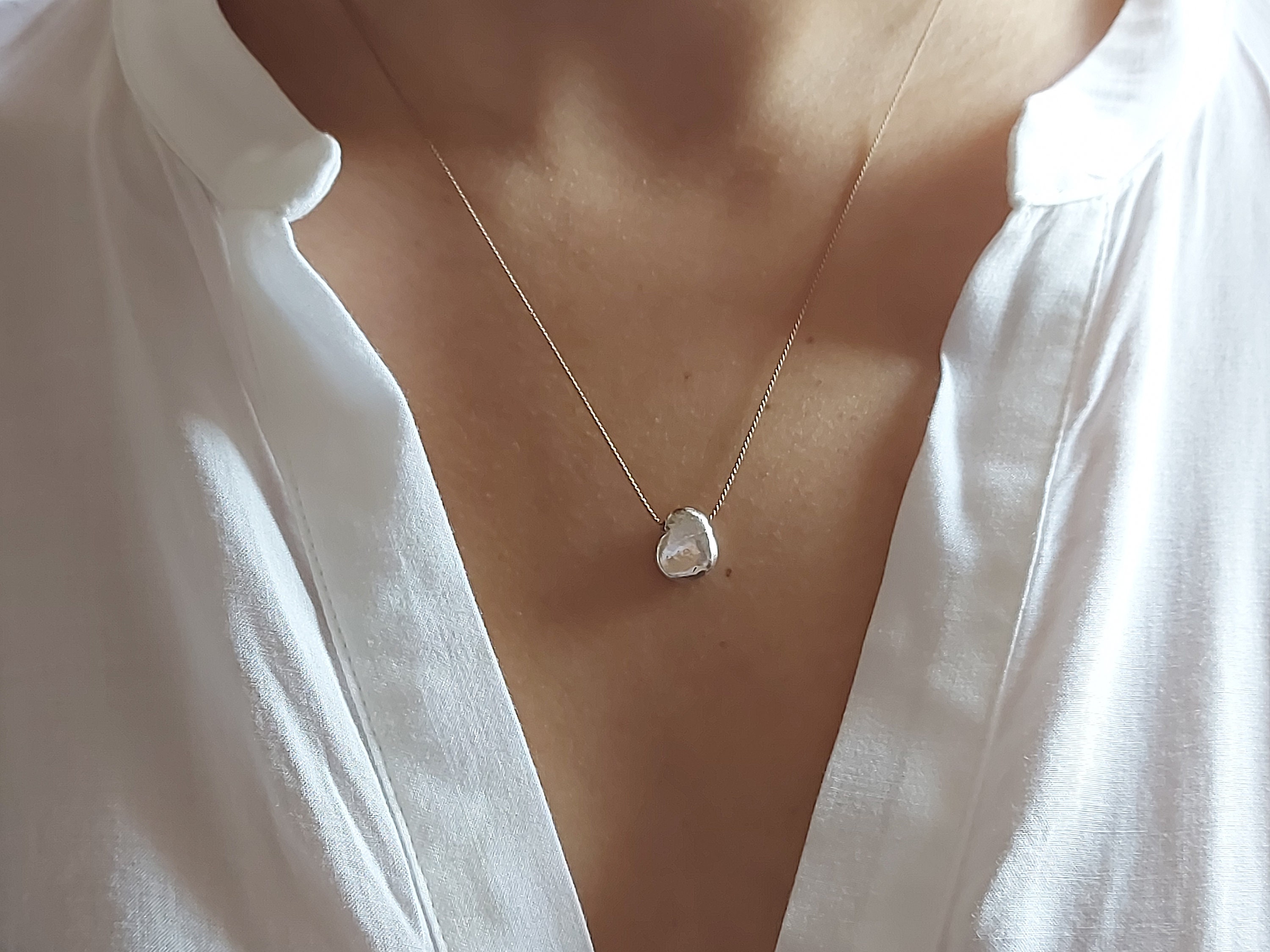 Pebble Necklace. Minimalist Sterling Silver Pebble Necklace. - Etsy UK