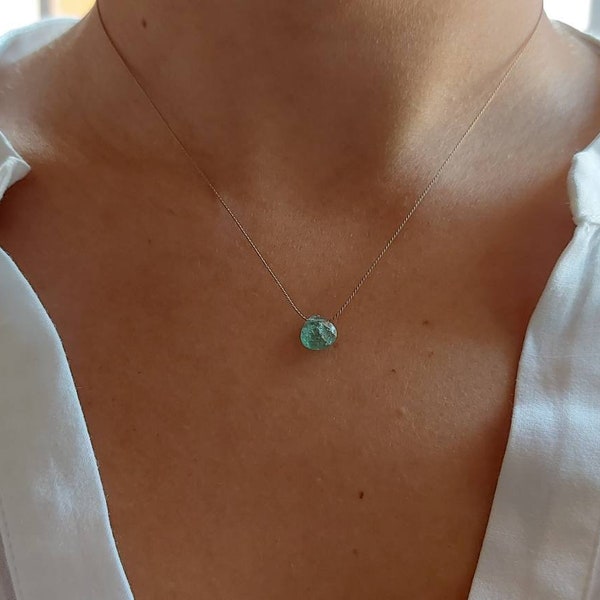 Green strawberry quartz necklace. Minimalist green strawberry necklace.